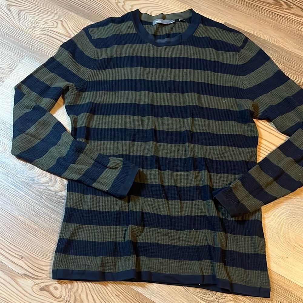 Vince olive and navy striped long sleeve T-shirt